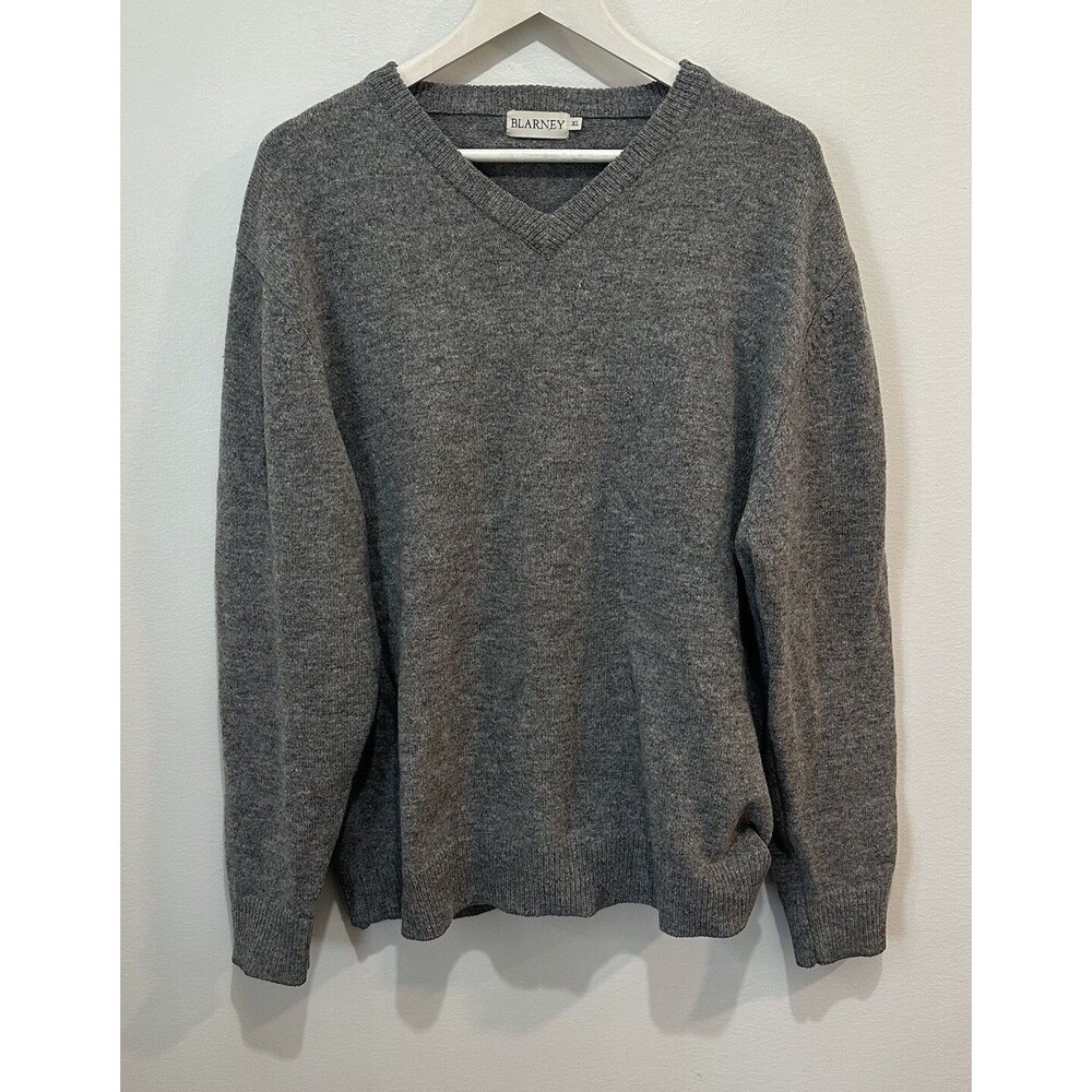 blarney 100% Lambswool V-neck Sweater Grey Size Xl Unisex